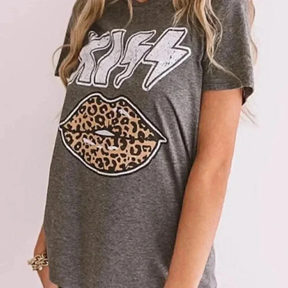 KISS Leopard Lips T-Shirt Tee Top Shirt